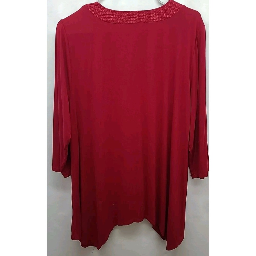 Adrianna Papell Womens Blouse Red V-Neck 3/4 Sleeve Fairy Size 2X - Picture 8 of 9